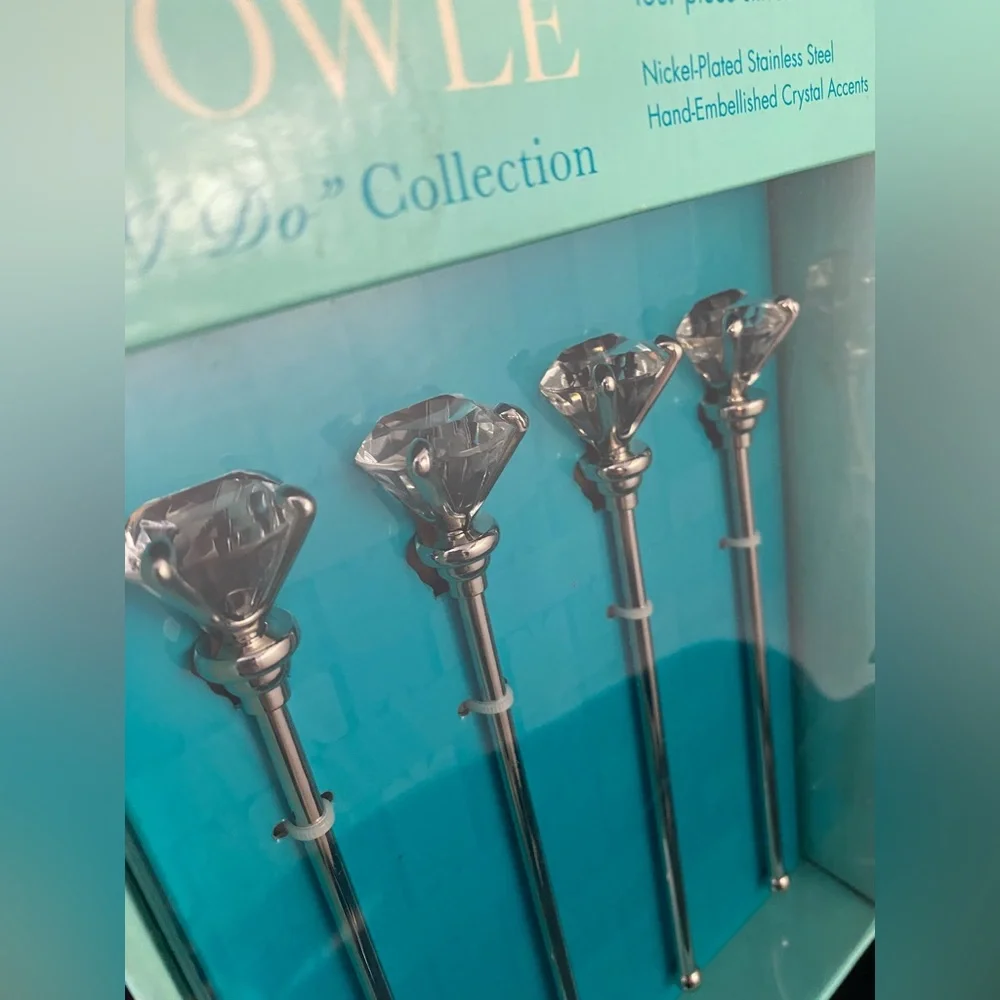 Towle Four Piece Stirrer Set I Do Collection Crystal Accents NIB Bar Ware